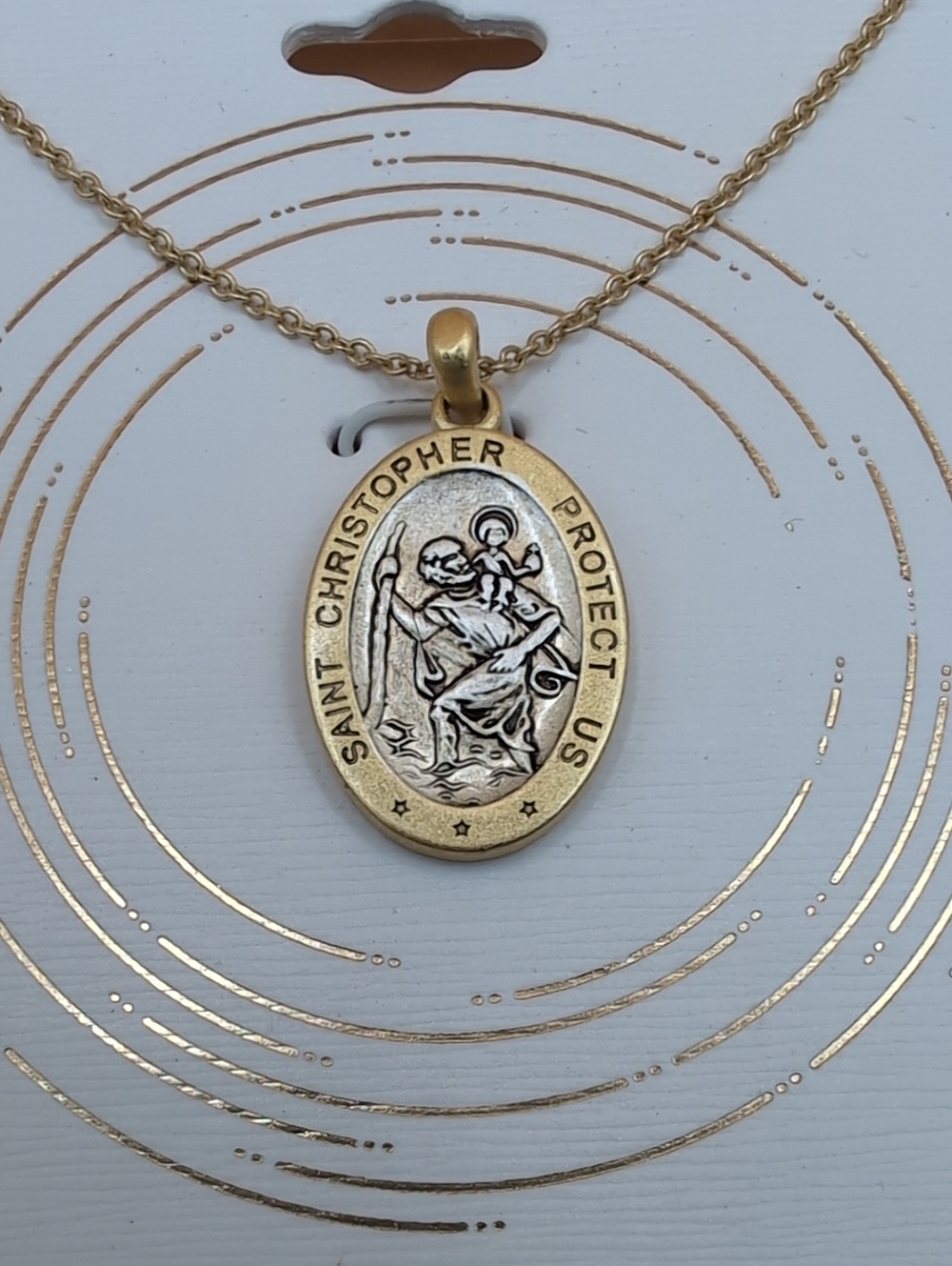Unwritten Saint Christopher Protect Us Pendant Necklace 14k Gold Plated 18" NWT
